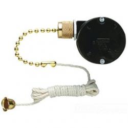 3-SPEED FAN SWITCH WITH POLISHED BRASS FINISH PULL CHAIN TRIPLE CAPACITOR 8-WIRE UNIT